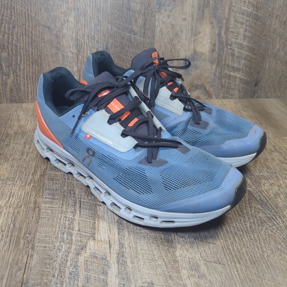 On Running Cloudstratus Men's US 11.5 Lake/Flare Blue/Orange Helion Sneakers Gym